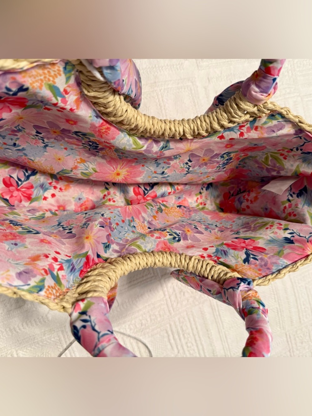Tote - straw - scarf wrapped handles - small 15.5x3x8. Cute & perfect New NWT - Picture 6 of 12